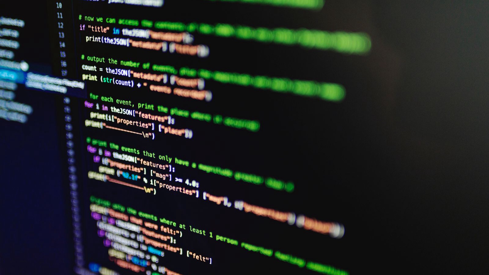 Programming code displayed on a computer screen