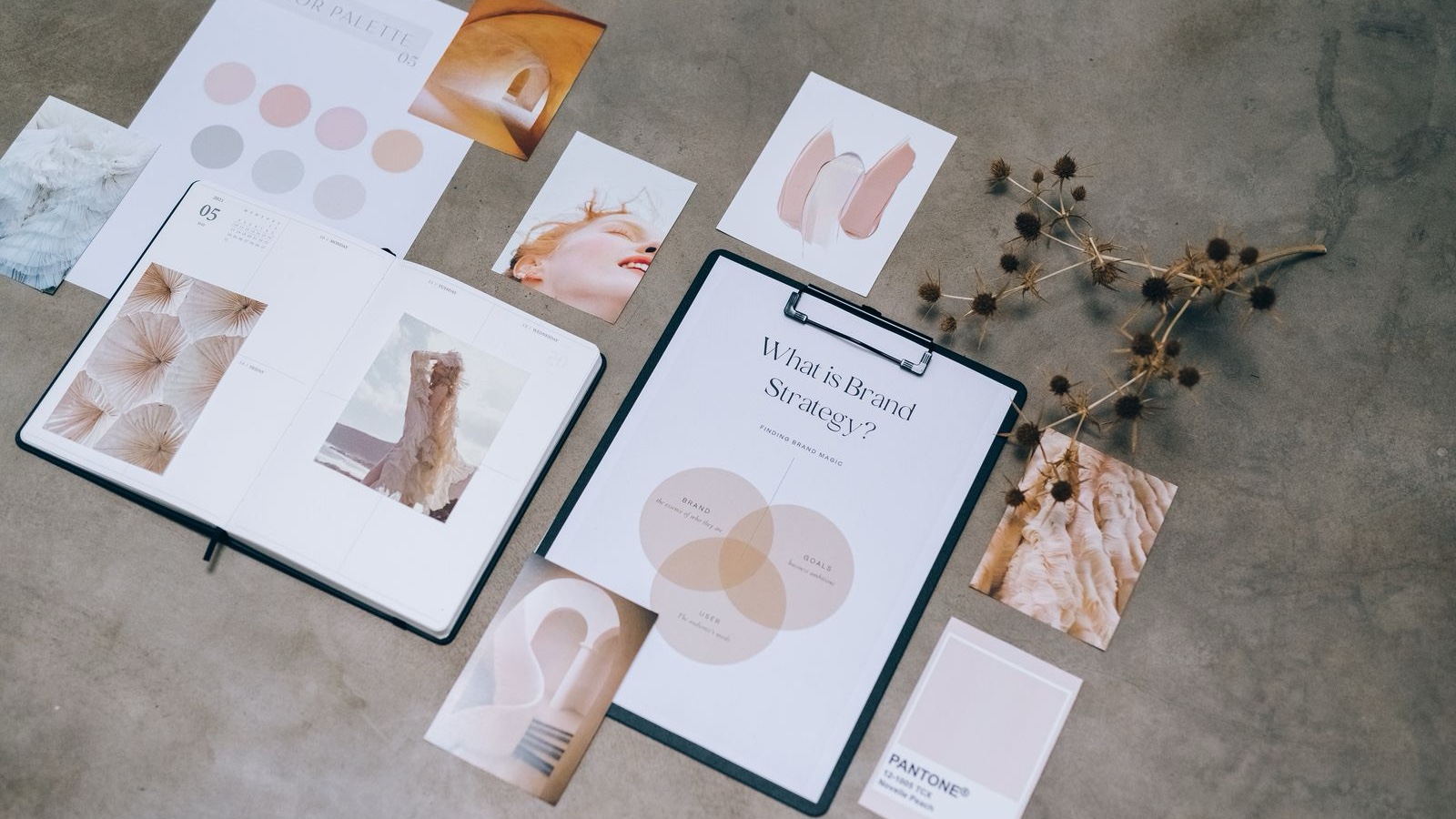 Competitor analysis in brand design: Learning without copying Brand documents and image cards arranged side by side on a table